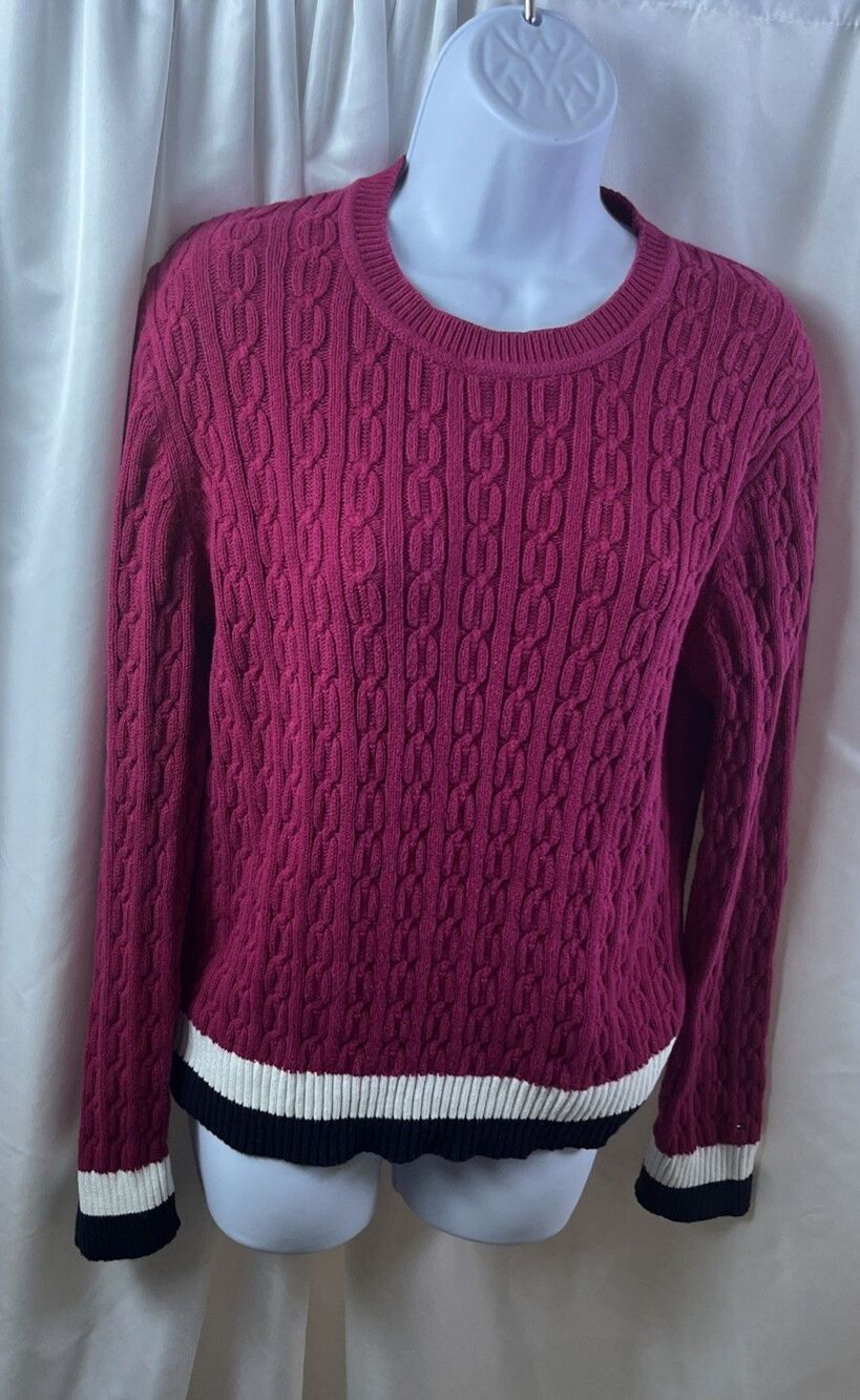 Tommy Hilfiger Women’s Multicolor Cable Knit Pullover Sweater Size L Colorblock